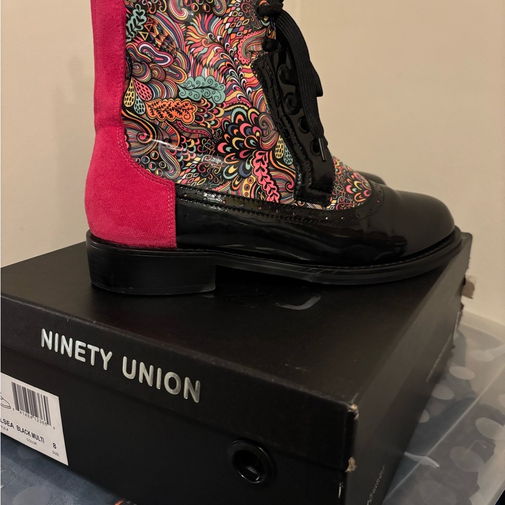 Women's Pink and Black Patterned Boots